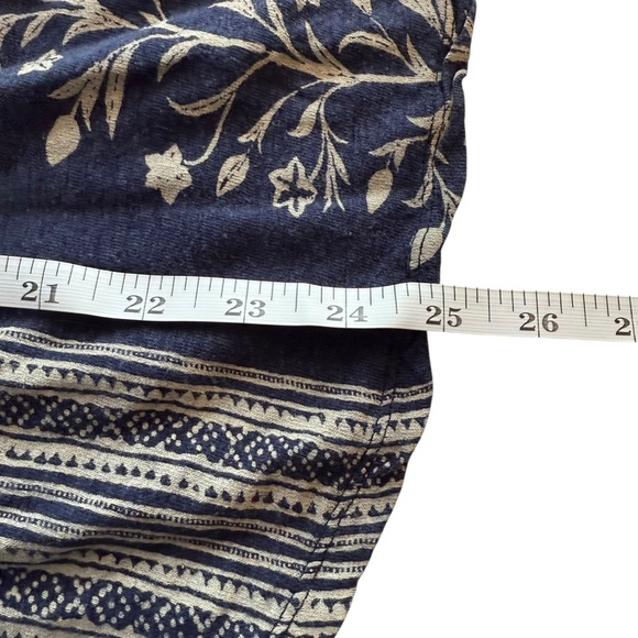 Lucky Brand Womens Linen Blend Peasant Top LG 3/4 Sleeve Navy Blue Boho Hippie - Picture 7 of 10